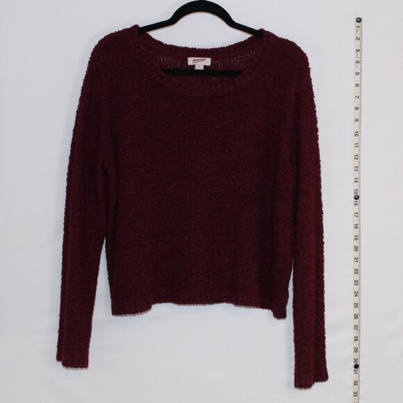 Arizona Jean burgundy long-sleeved textured knit crewneck sweater 1X Junior Plus - Picture 2 of 7